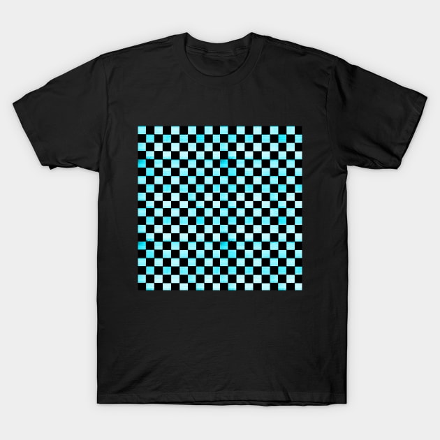 Black and Aquamarine Checkered Wood Pattern T-Shirt by Lucy